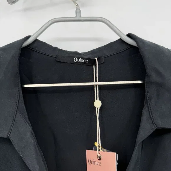 Quince Washable Silk Pajama Button Up Top Size XL Women’s in Black - Picture 2 of 6